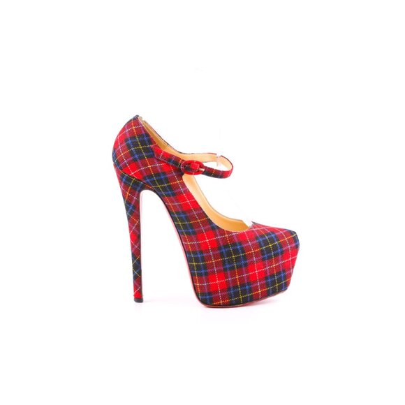 Christian Louboutin Mary Jane Pumps PLAID LADY DAF TARTAN Wool Heels Size 36.5 - Picture 2 of 6